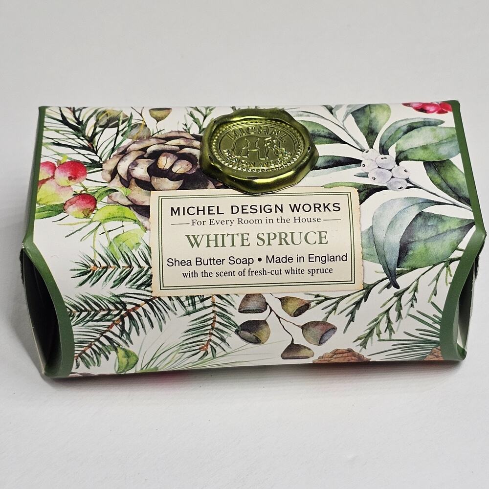 Michel Design Works White Spruce Shea Butter Artisanal Bar Soap Holiday Lg 8.7oz